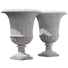 Pair of White Marble Medici Style Vases