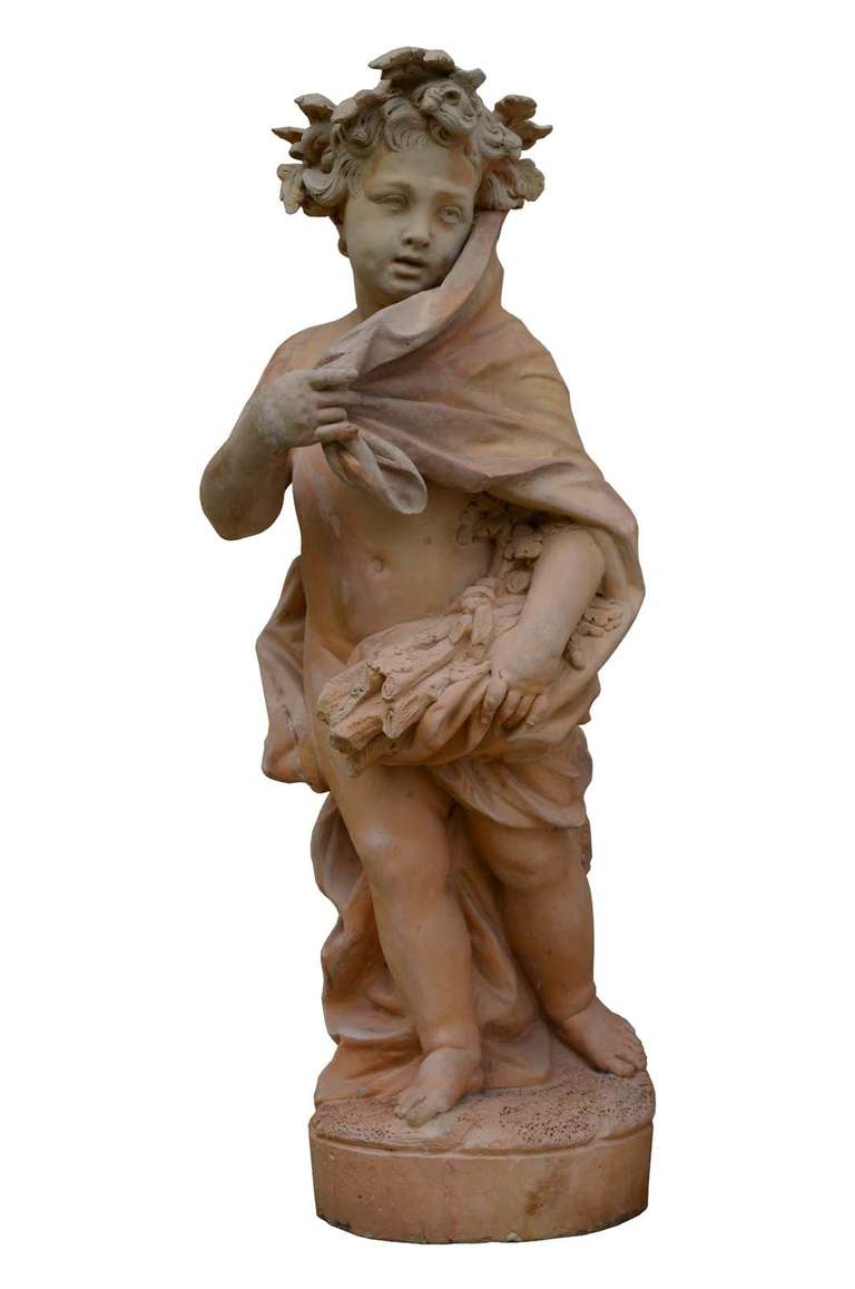 Terracotta allegorical figures of the autumn and the winter. Gossin Frères Manufacture, Paris, late 19th century.