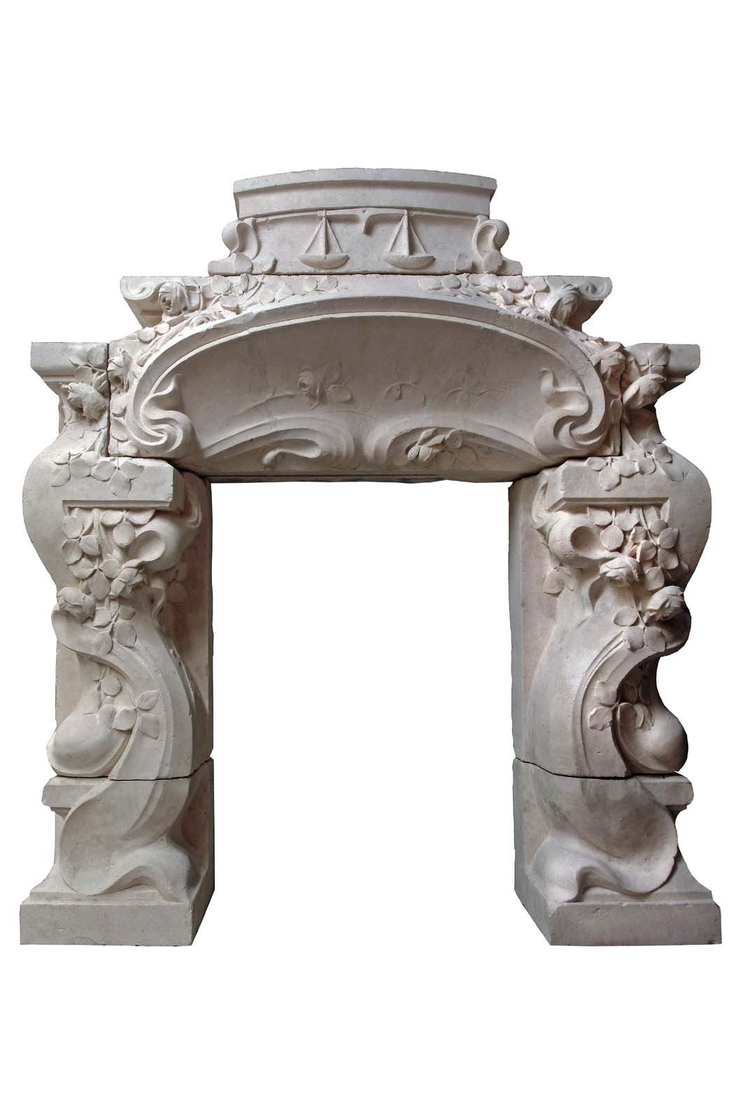French Art Nouveau Period Limestone Fireplace, circa 1900 For Sale