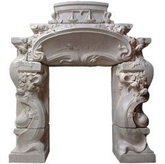 French Art Nouveau Period Limestone Fireplace, circa 1900