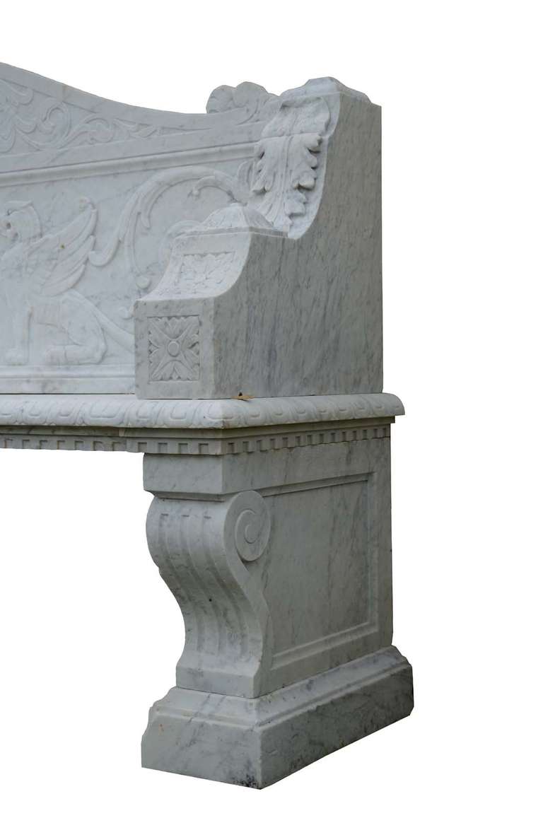 French Italian Renaissance Style White Marble Garden Bench, 19th Century