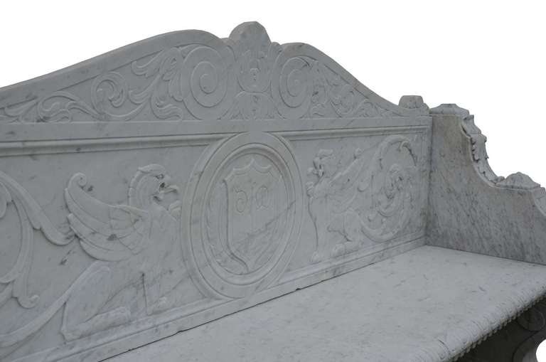 Italian Renaissance Style White Marble Garden Bench, 19th Century 2