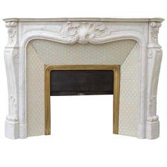 French Louis 15th Style White Marble Fireplace, 19th Century