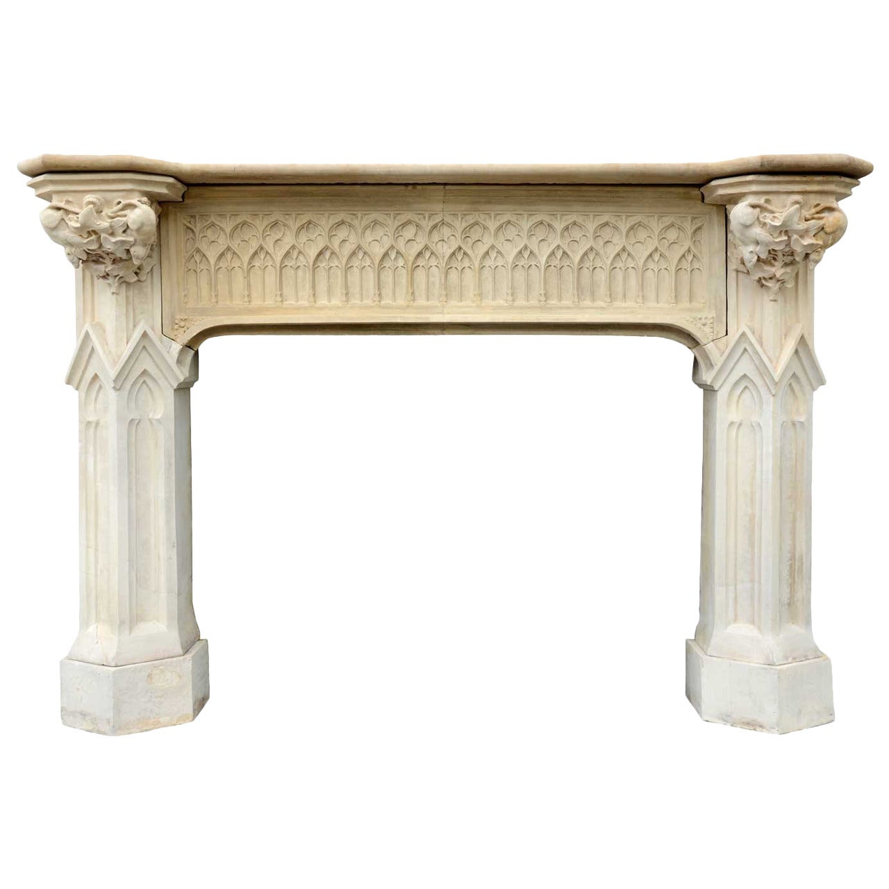 Rare Neo-Gothic Terracotta Fireplace, 19th Century