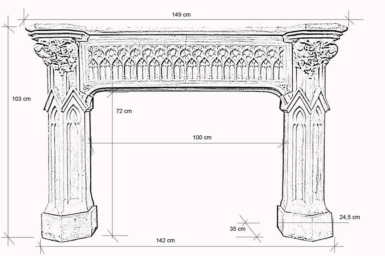 Rare Neo-Gothic Terracotta Fireplace, 19th Century