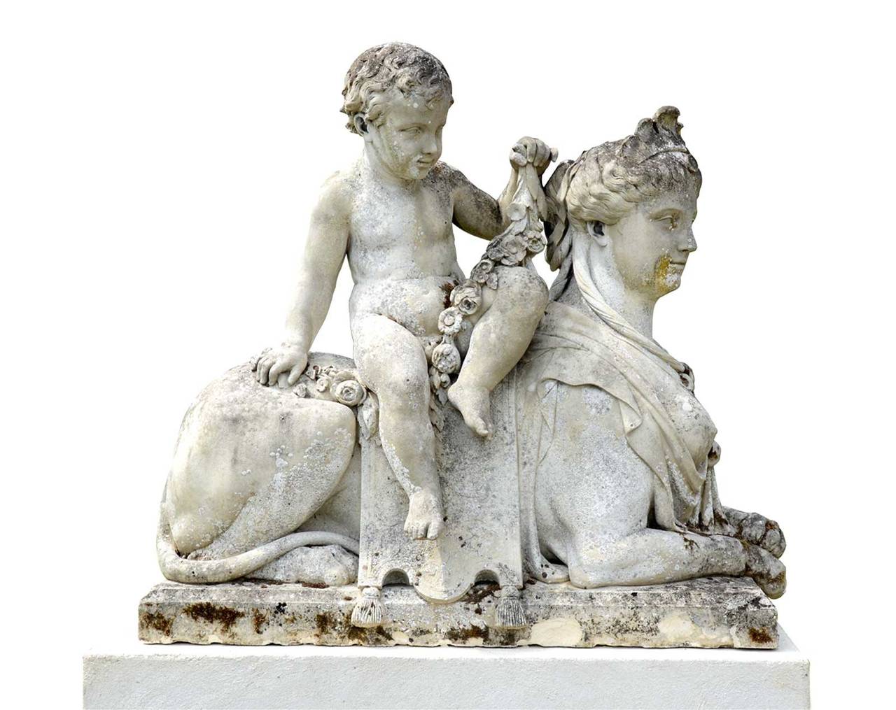 Louis XIV French 19th Century Monumental Pair of Limestone Sphinges