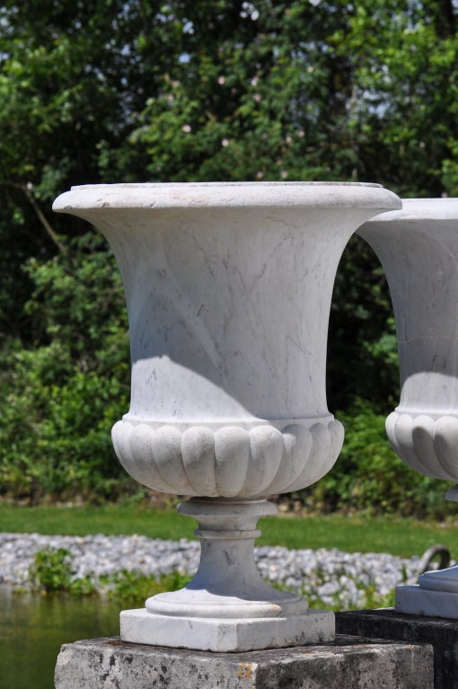 20th Century Pair of White Marble Medicis Style Vases