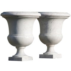 Pair of White Marble Medicis Style Vases