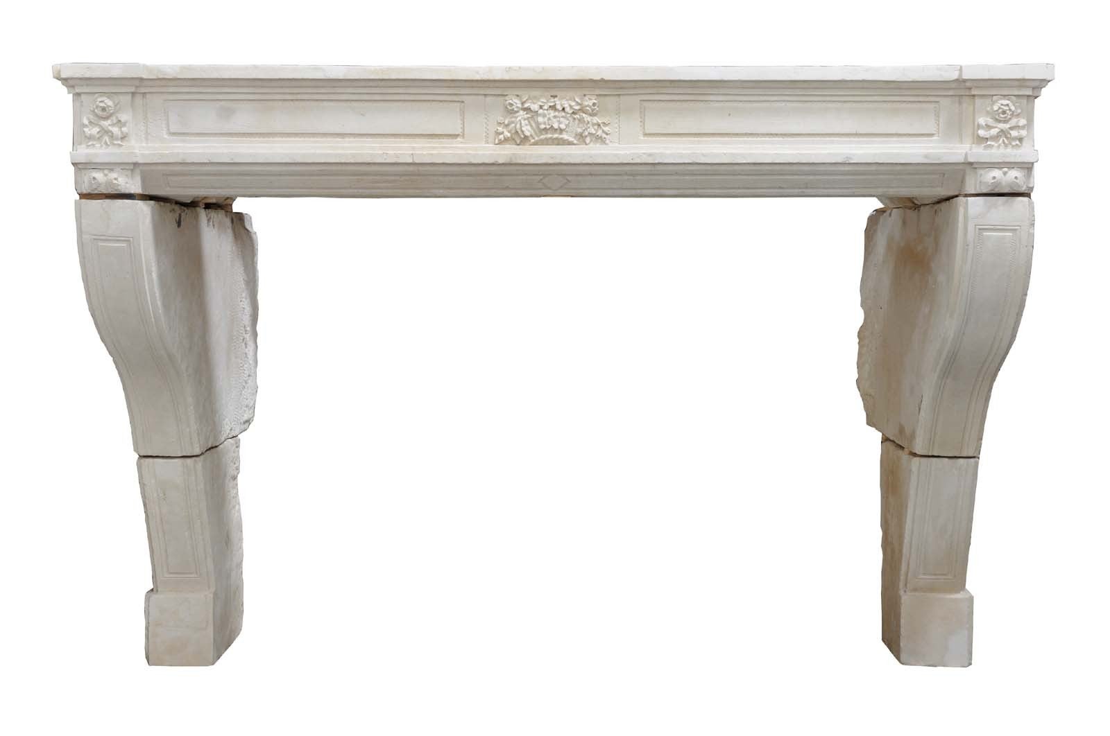 French Louis XVI Period Limestone Fireplace, Late 18th Century For Sale