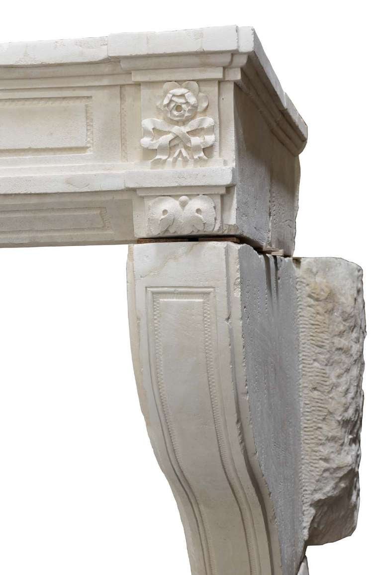 18th Century and Earlier French Louis XVI Period Limestone Fireplace, Late 18th Century For Sale
