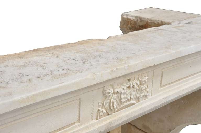 French Louis XVI Period Limestone Fireplace, Late 18th Century For Sale 1