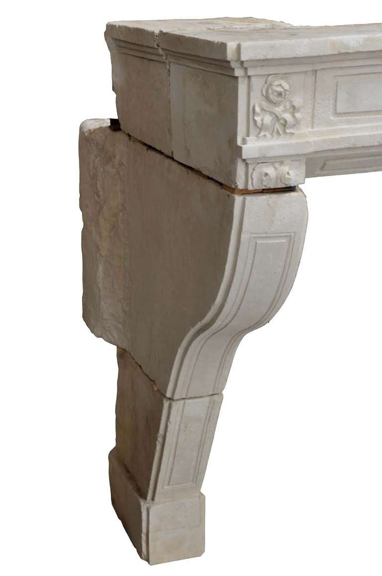 French Louis XVI Period Limestone Fireplace, Late 18th Century For Sale 2