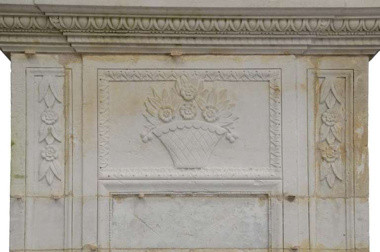 French Directoire period limestone fireplace dated late 18th century. Opening : 39 x 39 in. # C3397