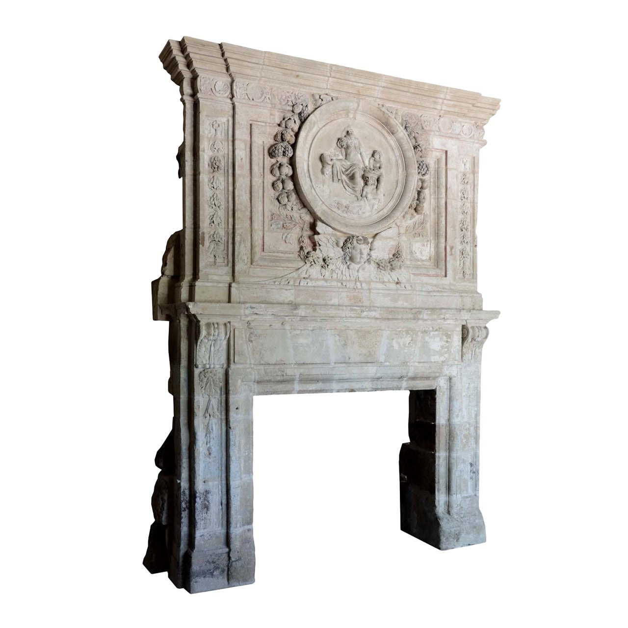 French Louis XIV Period Limestone Fireplace, 17th Century For Sale