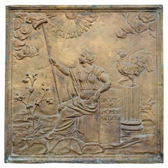 Antique Bronze Fireback Depicting the Allegory of Human Rights, 19th Century