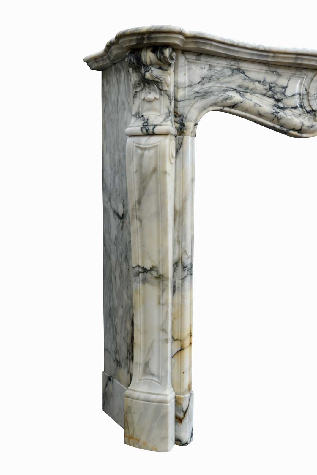 Carved French Louis the 15th Style Arabescato Marble Fireplace, 19th Century For Sale