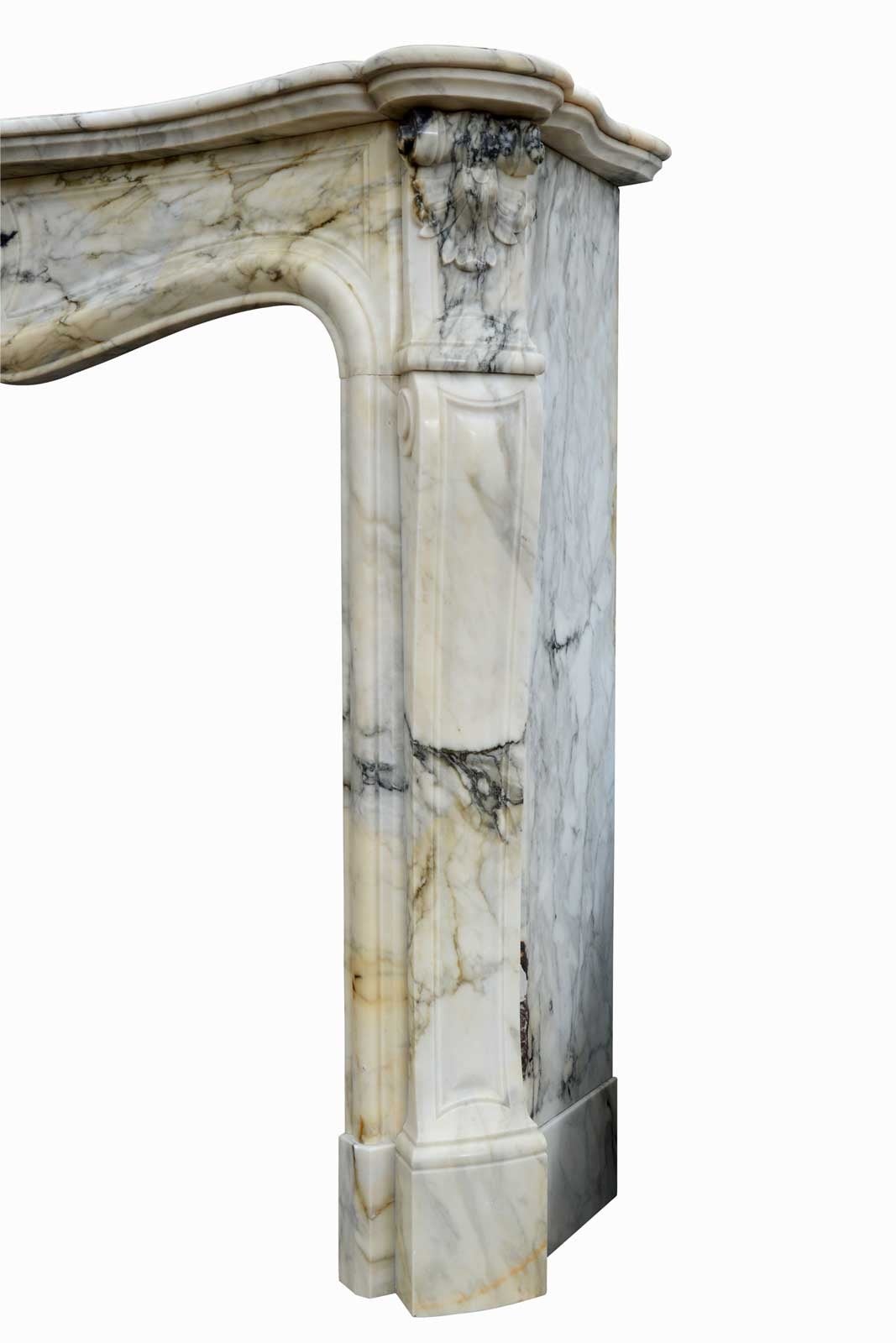 Louis XV French Louis the 15th Style Arabescato Marble Fireplace, 19th Century For Sale