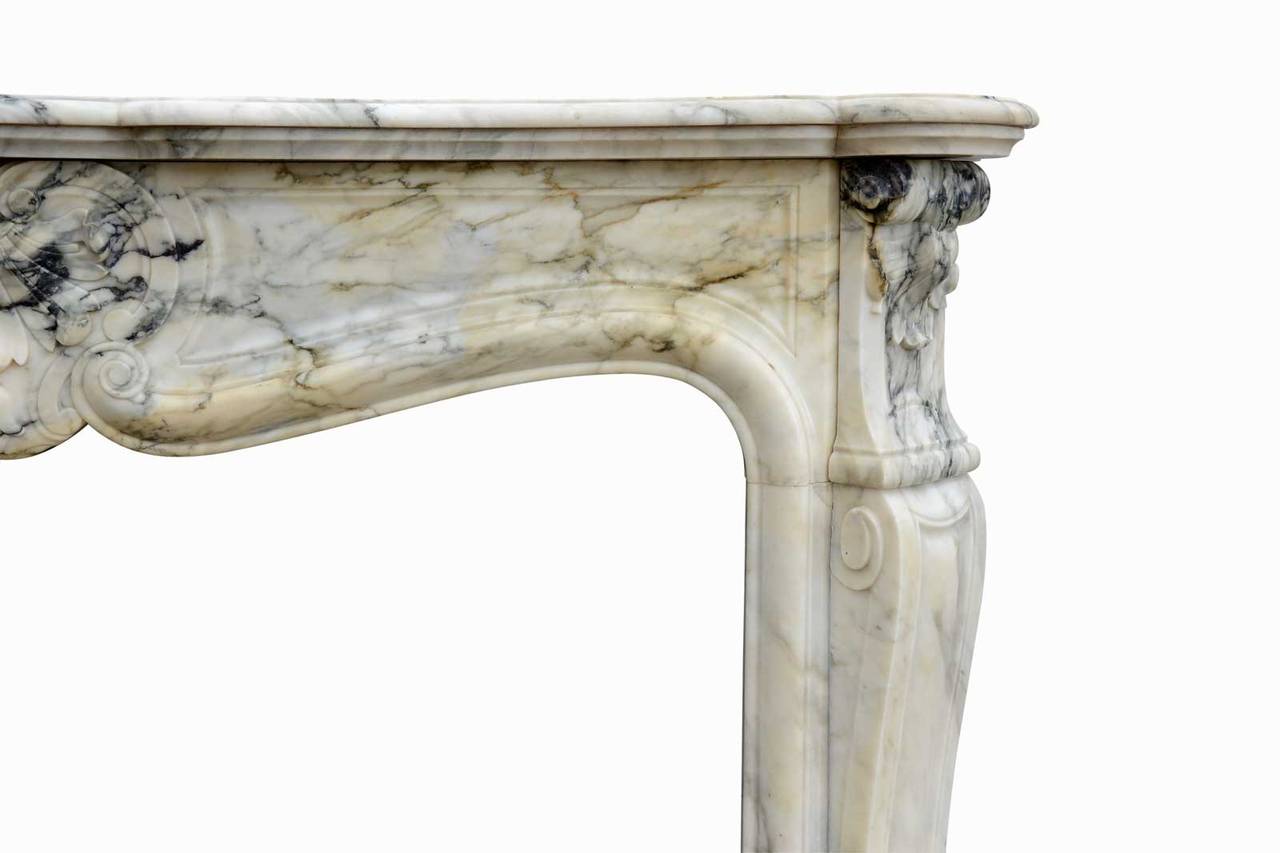 French Louis the 15th Style Arabescato Marble Fireplace, 19th Century For Sale 1