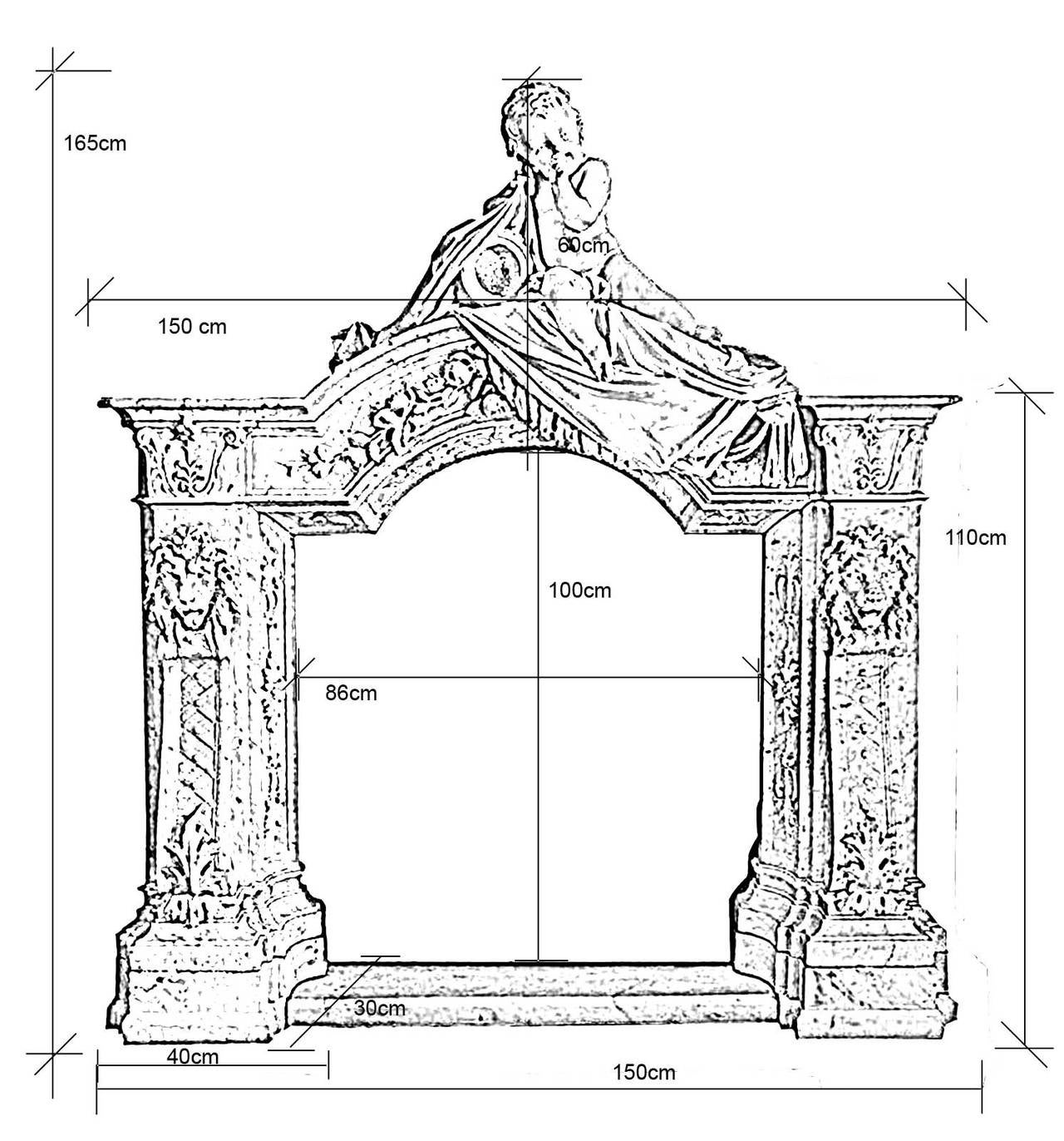 Carrara Marble Fireplace Surmounted by a Marble Putto, 19th Century