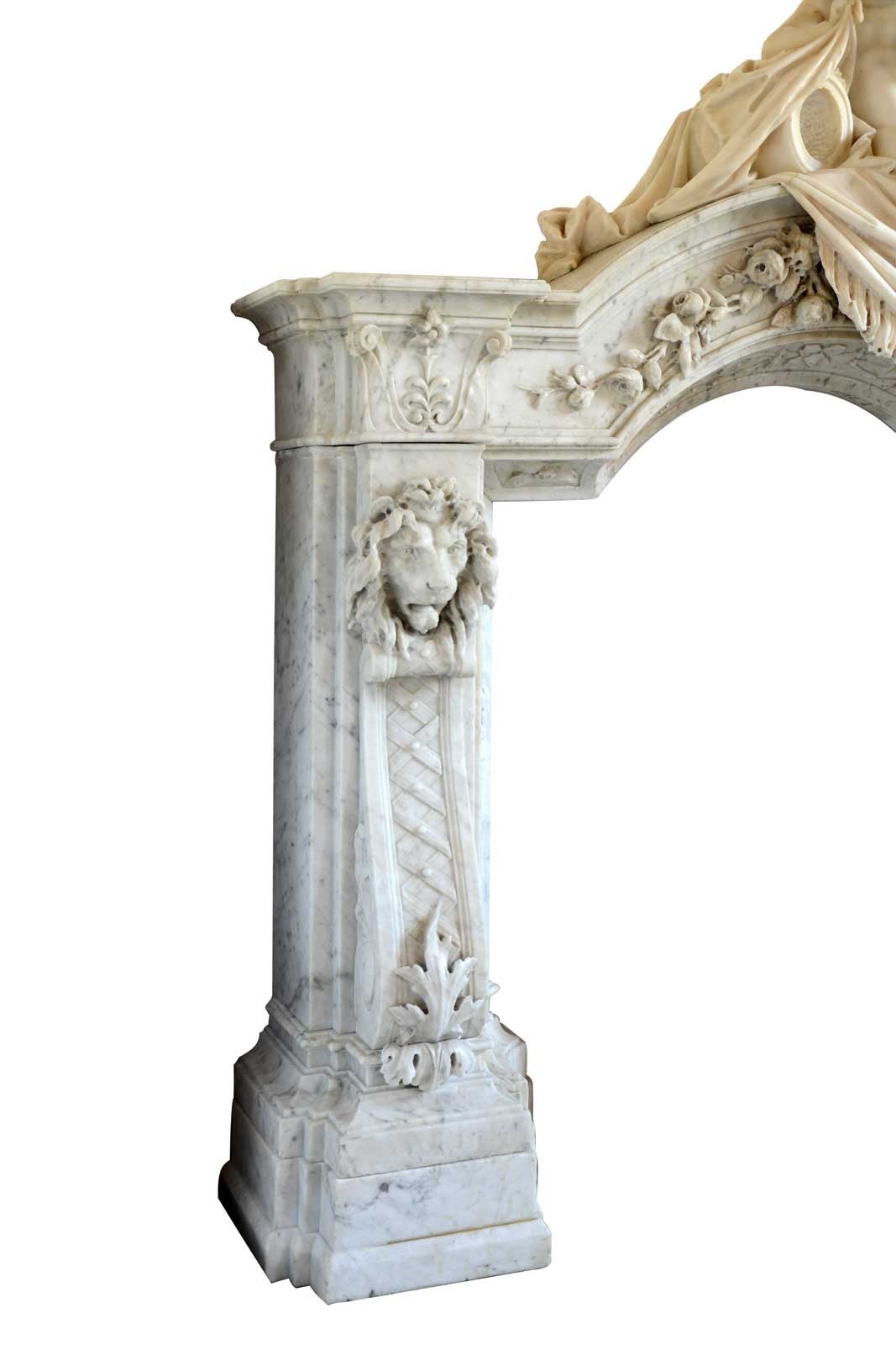 Napoleon III Carrara Marble Fireplace Surmounted by a Marble Putto, 19th Century For Sale