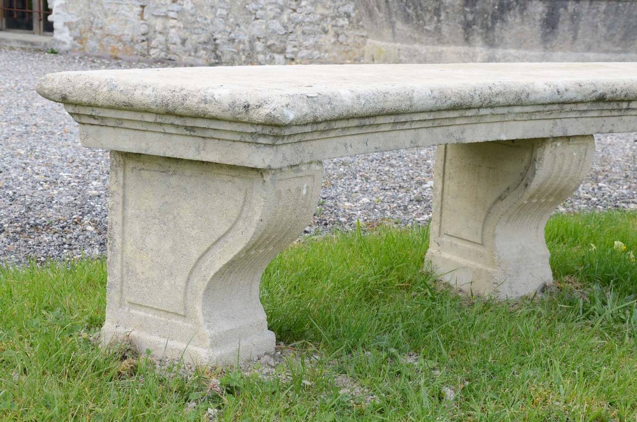 Composite stone bench dated late 19th Century. Origin : Château de Bruyères-Le-Châtel (South Paris region). Ca 1900. Editor : Cuel's manufacture (see our illustrated document).