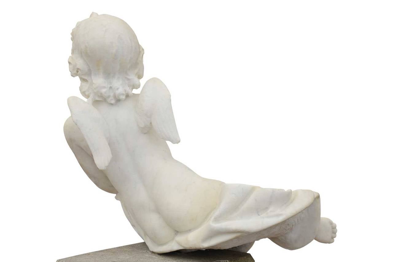 Carved Little Marble Angel Statue, 19th Century