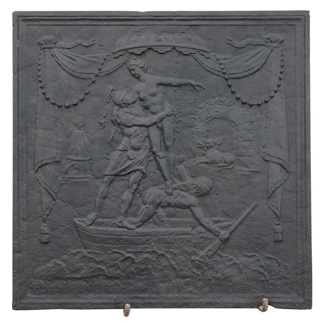 Cast Iron Fireback Representing Aeneas and the Sibyl of Cuma, 18th Century