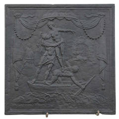 Cast Iron Fireback Representing Aeneas and the Sibyl of Cuma, 18th Century