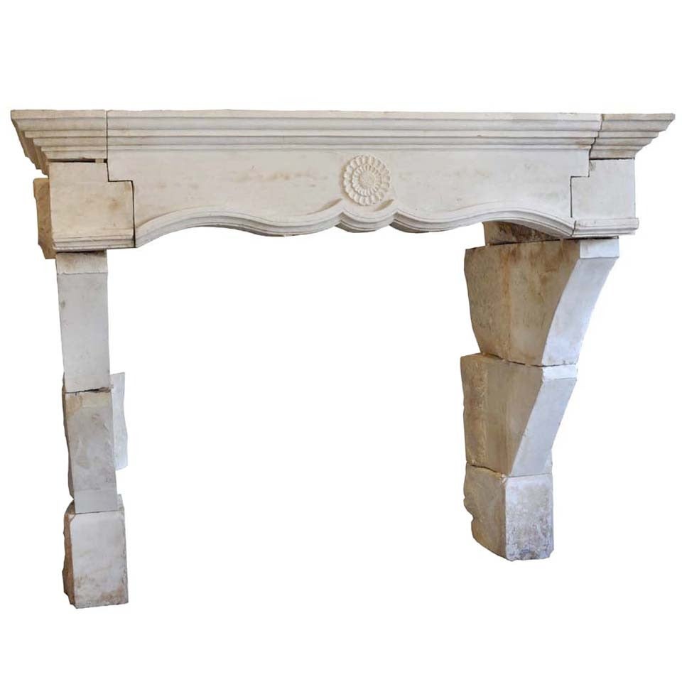 French Louis the 13th Limestone Fireplace, 17th Century For Sale