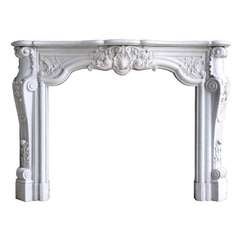 French Louis XV style white marble fireplace