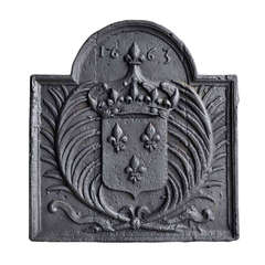 French Louis XIV Period Cast Iron Fireback, Dated 1663