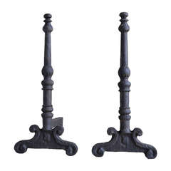 Pair of French Louis XIV Period Wrought Iron Firedogs, 17th Century