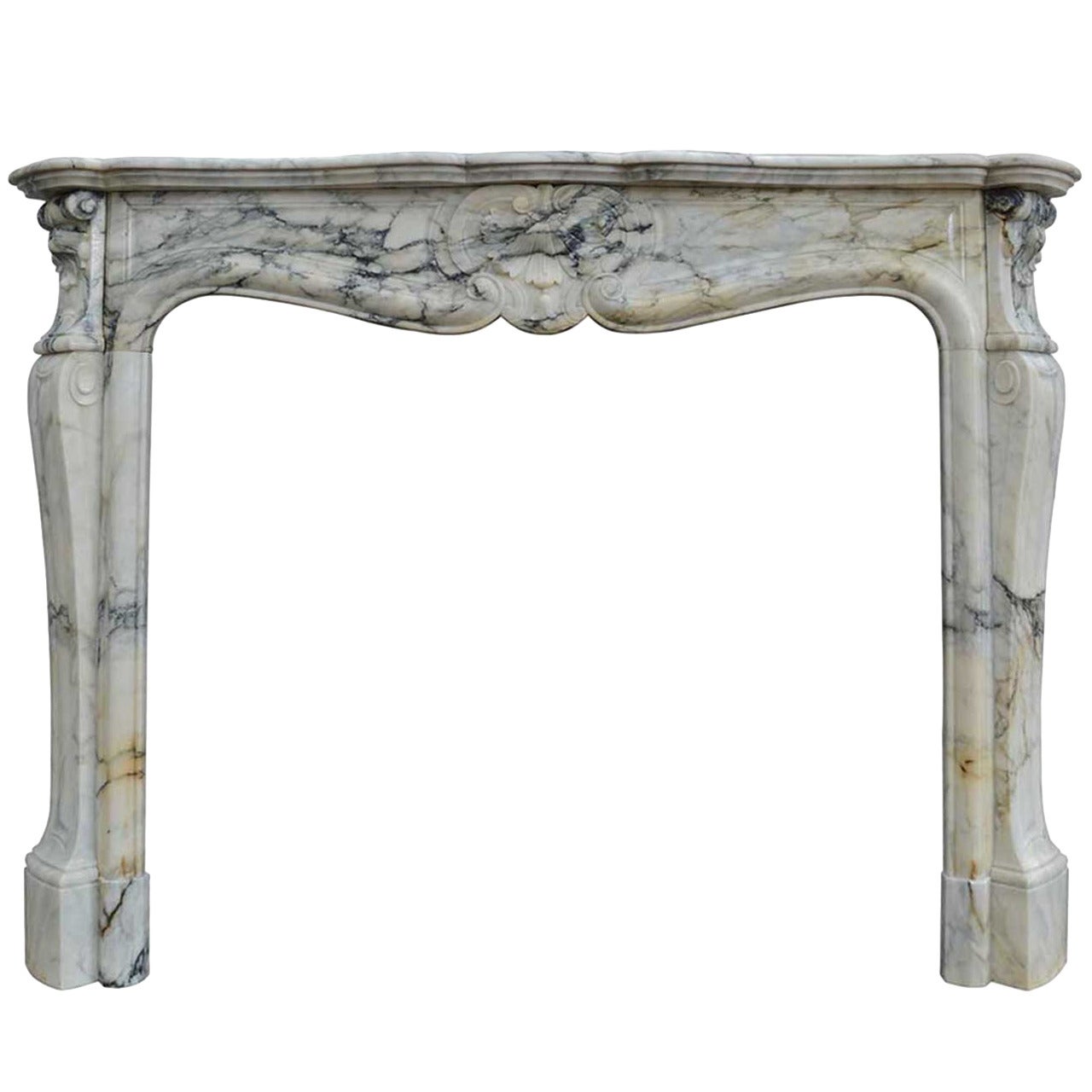 French Louis the 15th Style Arabescato Marble Fireplace, 19th Century For Sale