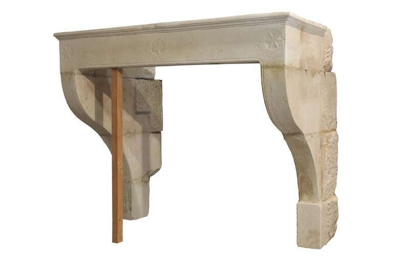 Rustic country style limestone fireplace dated 17 th or 18 century. Origin : East of France. # C3243.