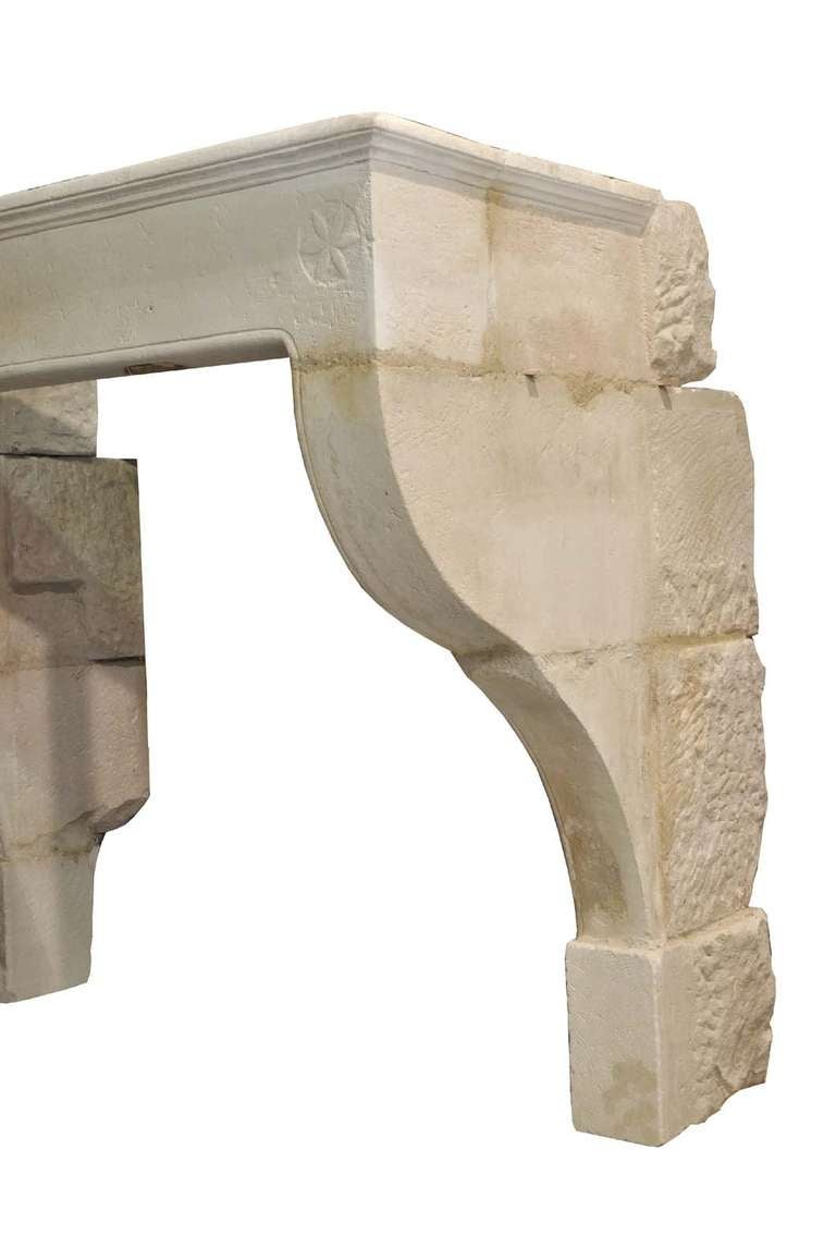 French Rustic country style limestone fireplace dated 17 th or 18 century.