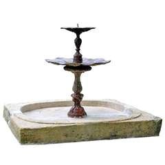 Antique Stone Basin and Its Cast Iron Fountain Center Piece - 19th Century