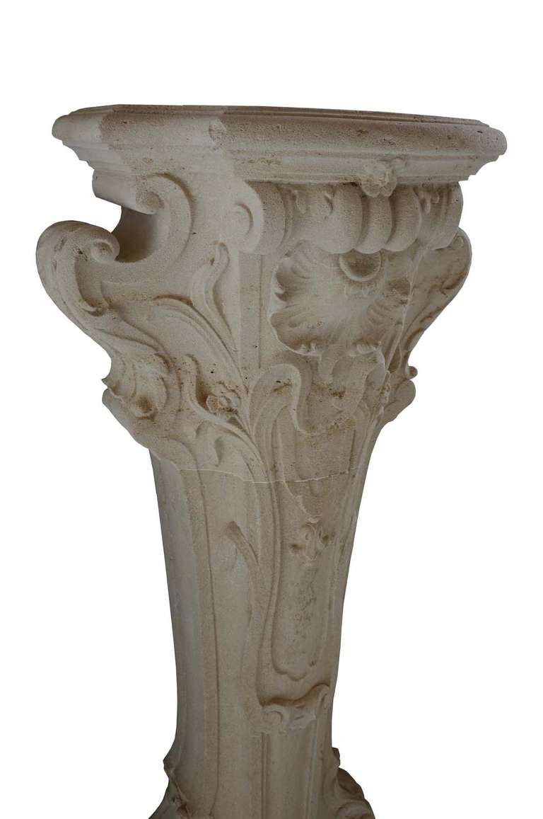 French Louis the 15th style stone pedestal with marble plinthe.  # E6535.

Top dimensions : depth : 12 inch, width : 17 inch
