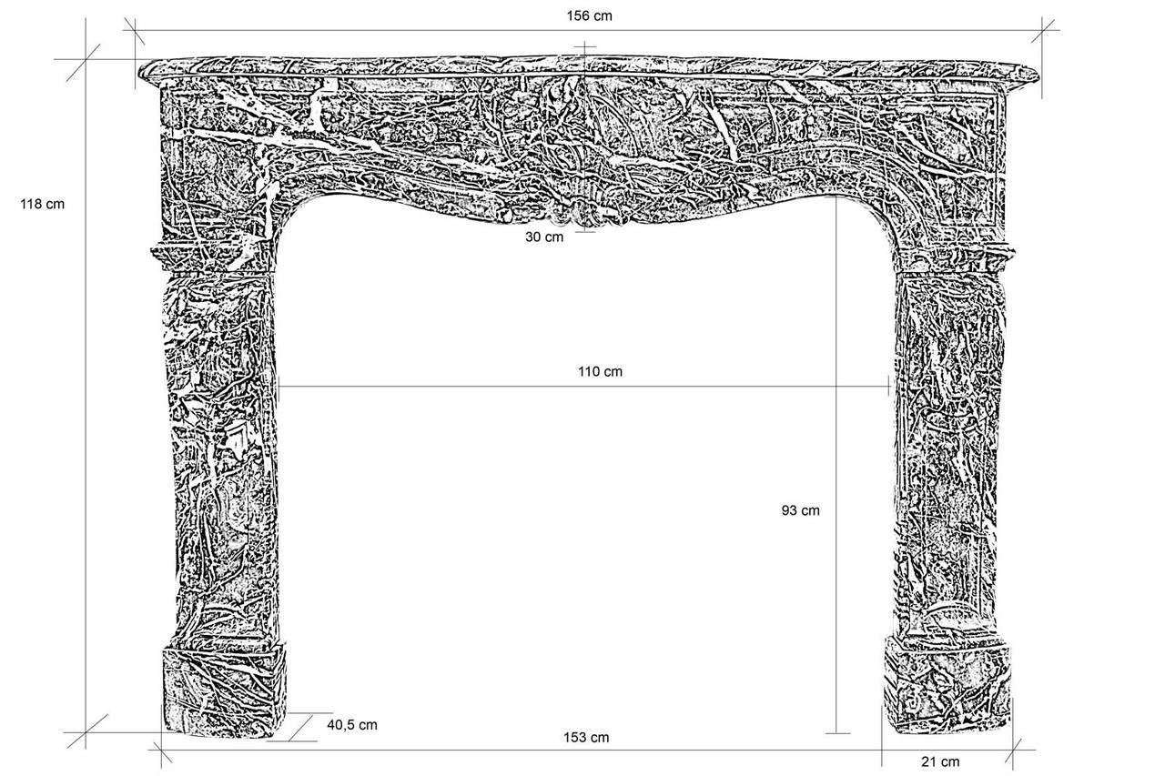 French Louis 14th Style Rance Marble Fireplace, 19th Century
