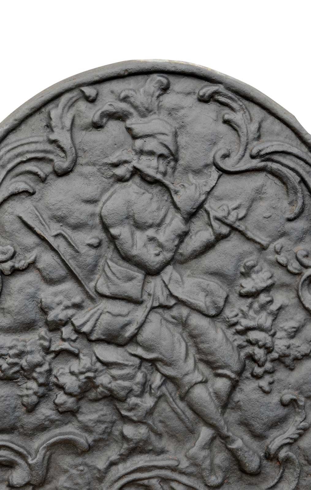 Cast Iron Fireback Representing a Flute Player, 18th Century