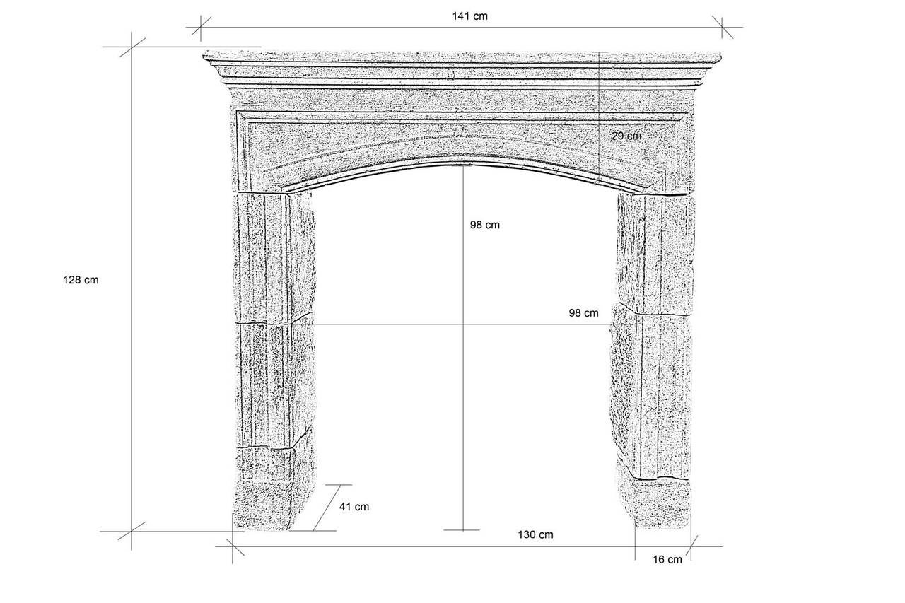 Rare Louis XIV stone fireplace dating from the 17th century, decorated with a frame with moldings. The slightly curved focal line is highlighted by a torus continuing onto the jambs.