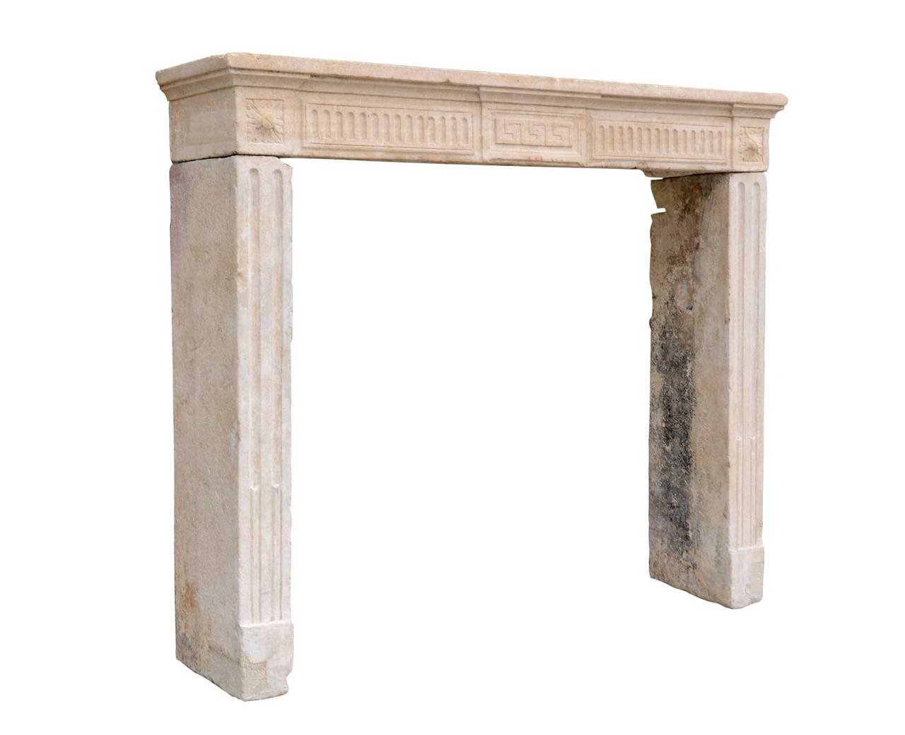 Carved French Louis XVI Style Limestone Fireplace, 18th Century