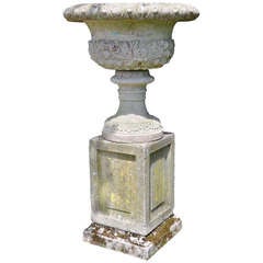 Victorian artificial stone urn on plinth - 19th century