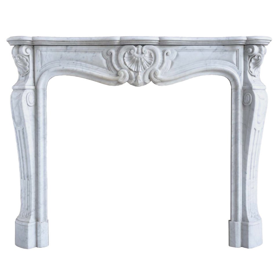 French Louis the 15th style white marble fireplace - Late 19th C.