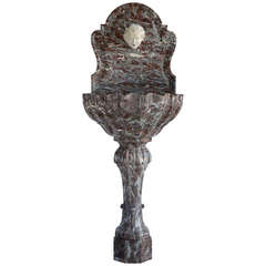 French Louis XIV Style Red Marble Wall Fountain, Late 19th Century