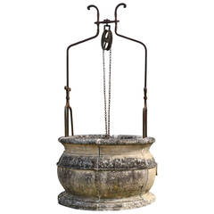Antique French Louis XIV Style Stone and Wrought Iron Well Curbstone, 19th Century
