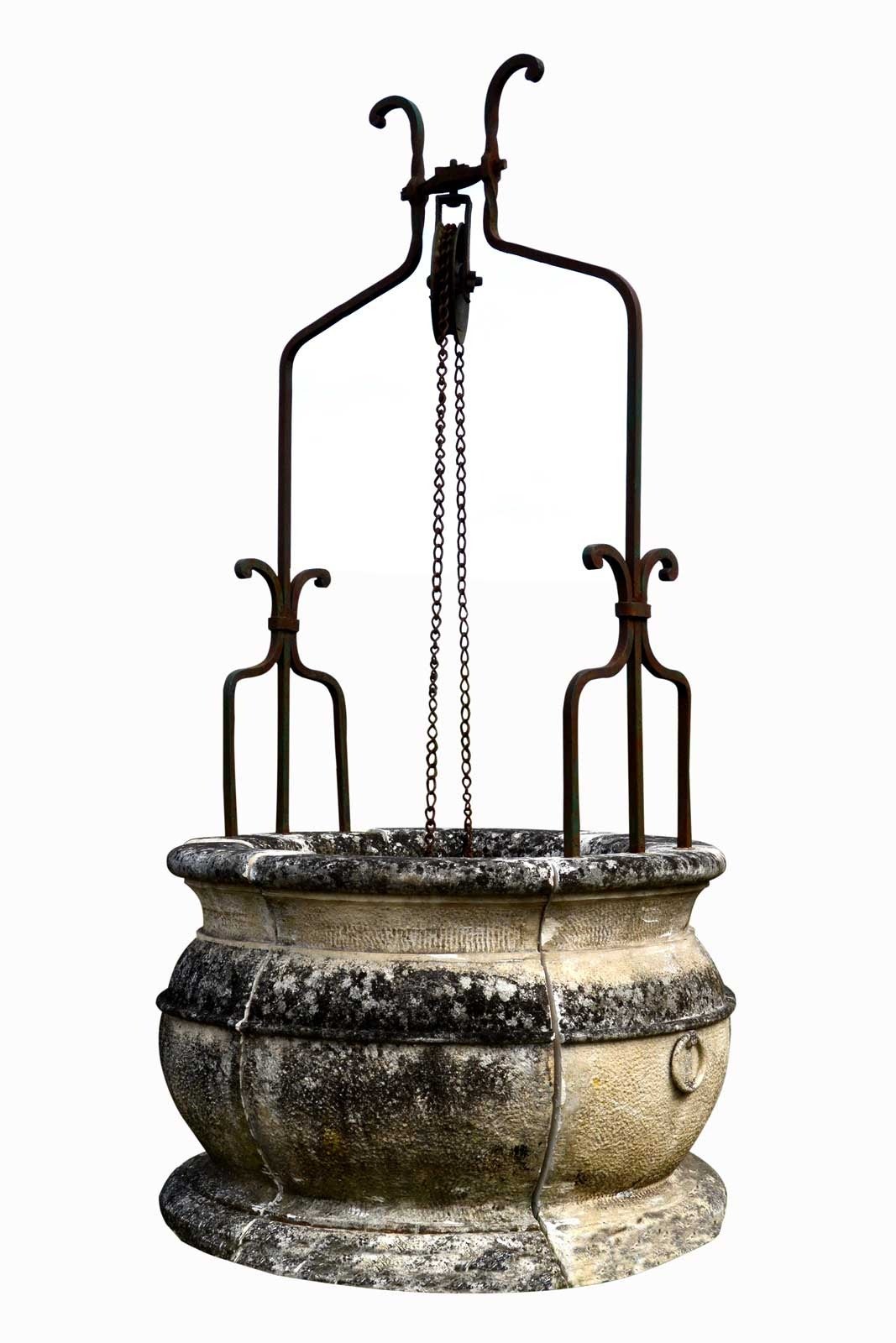 French Louis XIV Style Stone and Wrought Iron Well Curbstone, 19th Century