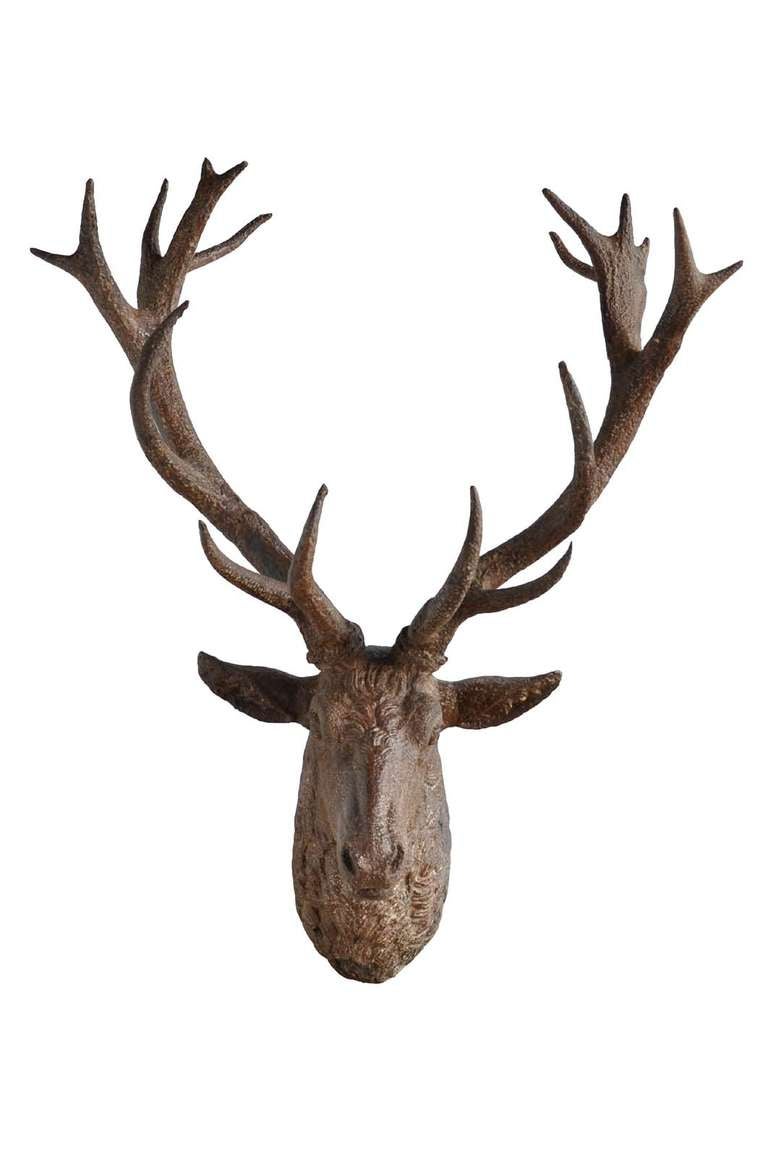 An important cast iron deer head dated late 19th century. Restored. # E6444