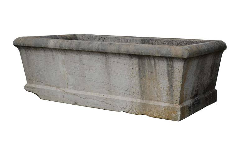 Stone tub dated 19th century. Old restorations. Little accidents. # E6521.