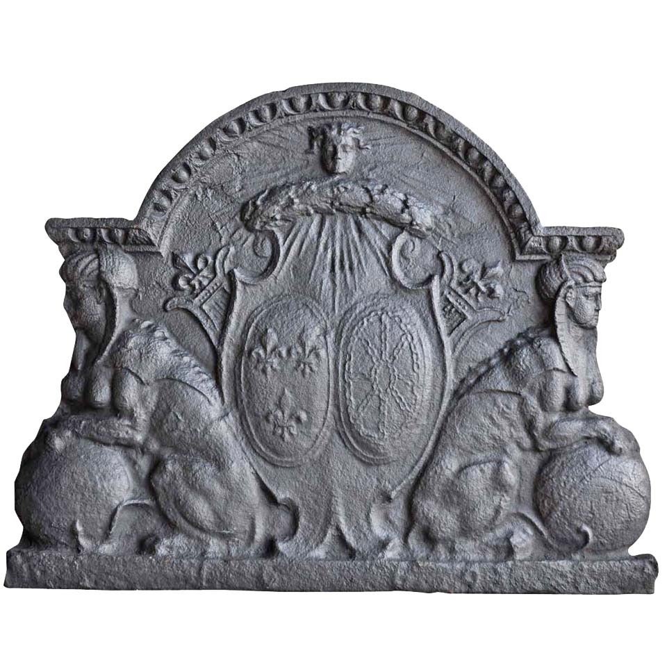 French Louis XIV Period Cast Iron Fireback, Late 17th Century For Sale