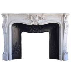 French Louis the 15th style white marble and cast iron fireback - 19th century